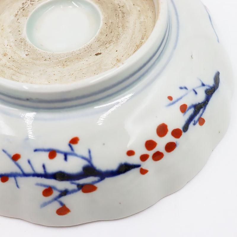 鉢□赤絵のなます皿 5客 窓絵花唐草 菓子器 ホツ有り 骨董品 古美術□