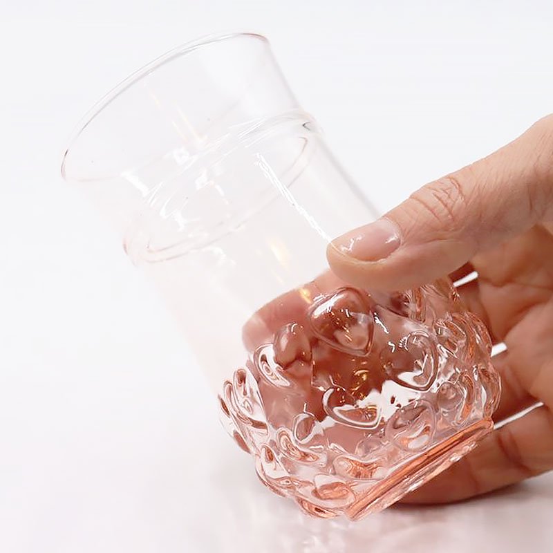 プレスガラス コップ グラス ピンク ぷっくり ハート 立体 昭和レトロ かわいい 小ぶり ヴィンテージ アンティーク 日本製