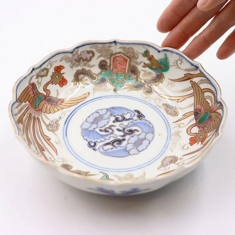 伊万里 鳳凰 龍 金彩 湯呑み 染付 手描き 色絵 伊万里 通りもん なます