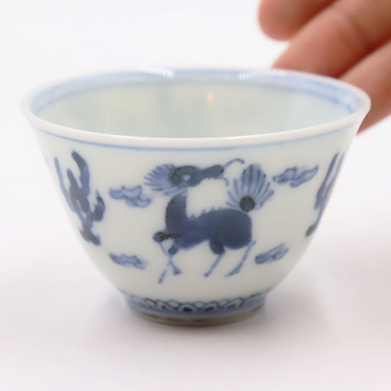 手描き 染付 煎茶器 煎茶碗 中国茶 カップ 藍色 呉須 アンティーク