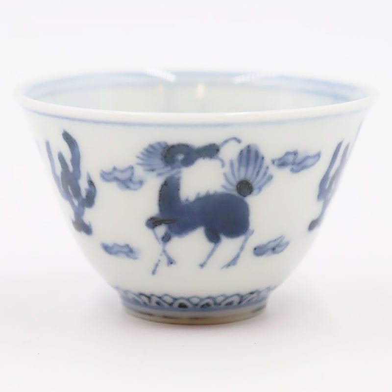 手描き 染付 煎茶器 煎茶碗 中国茶 カップ 藍色 呉須 アンティーク