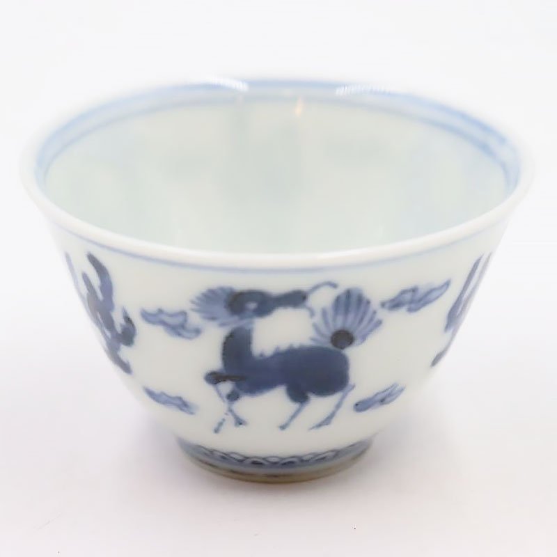 手描き 染付 煎茶器 煎茶碗 中国茶 カップ 藍色 呉須 アンティーク 