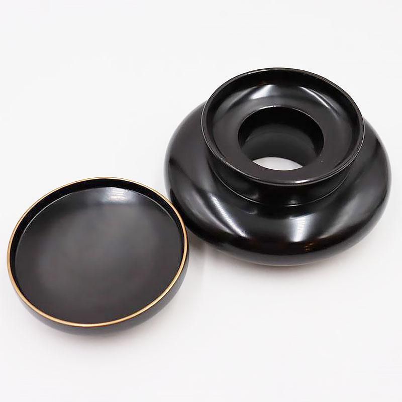 骨董品　螺鈿蒔絵黒塗り茶托　金巻絵茶托　Traditional Japanese 螺鈿蒔絵の黒塗り茶托 天目台 大正昭和時代の和骨董品