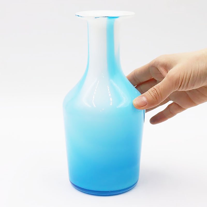 乳白色 水色 花瓶 吹きガラス マーブル 爽やか アンティーク 日本製 