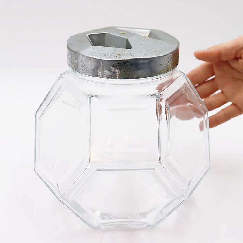 イタリア製 ガラス瓶 キャニスター 六角形 ハニカム ヴィンテージ雑貨 おしゃれ モダン 見せる収納