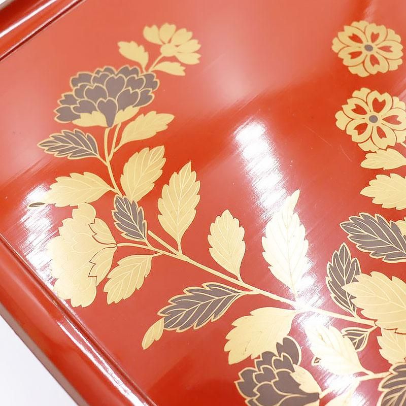 朱塗り脚付膳 金銀蒔絵の季節花 和モダン一人膳アンティーク漆器
