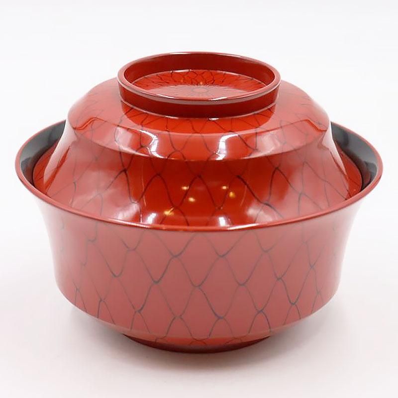 昭和初期京塗師春仁作 赤漆塗網目煮物椀上質アンティーク