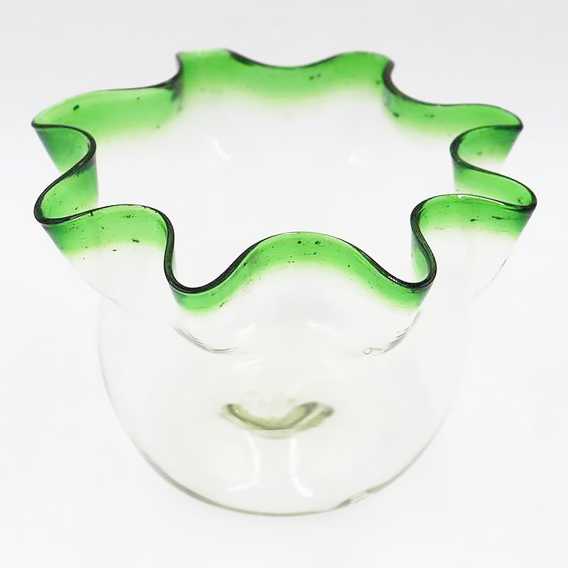 アンティーク 気泡 ガラス 金魚鉢 グリーンのフリル-