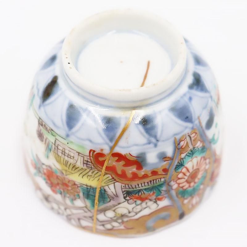 金継ぎ】手描き 色絵 伊万里 通りもん 猪口 ぐい呑み 酒器 のぞき