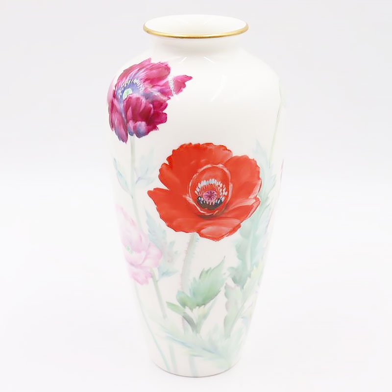 手描き ハンドペイント オールドノリタケ 花瓶 フラワーベース 日本製 エレガント クラシック（ポピー）