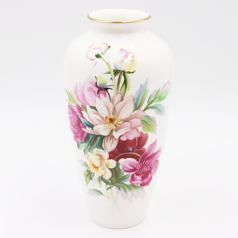 手描き ハンドペイント オールドノリタケ 花瓶 フラワーベース 日本製 エレガント クラシック（ピンクの花柄）