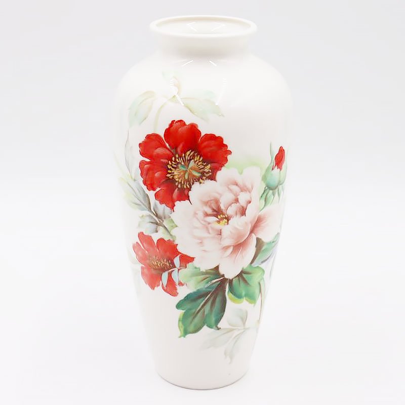手描き ハンドペイント オールドノリタケ 花瓶 フラワーベース 日本製 エレガント クラシック（赤い花柄）