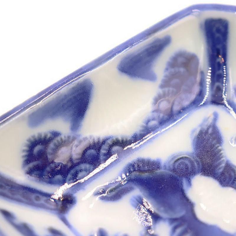 アンティーク染付角豆皿｜サイズ8.5x8.5x2.5cm｜動物柄