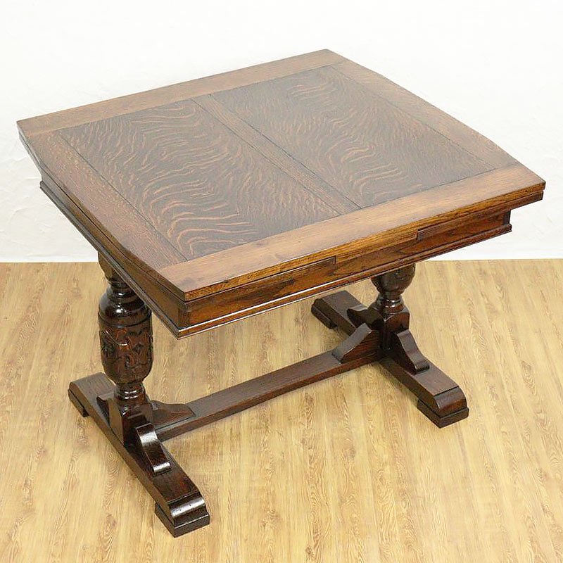 ドローリーフテーブル ダイニング 食卓 伸長式 イギリス製 彫刻入り バルボスレッグ アンティーク オーク材 重厚感