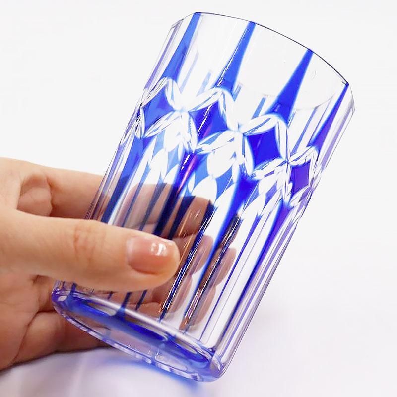 アンティーク カットガラス 切子 グラス コップ 青 紺 ブルー