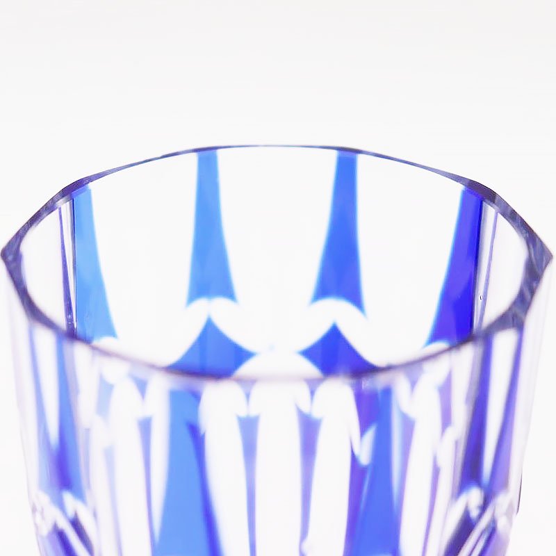 アンティーク カットガラス 切子 グラス コップ 青 紺 ブルー 大正 