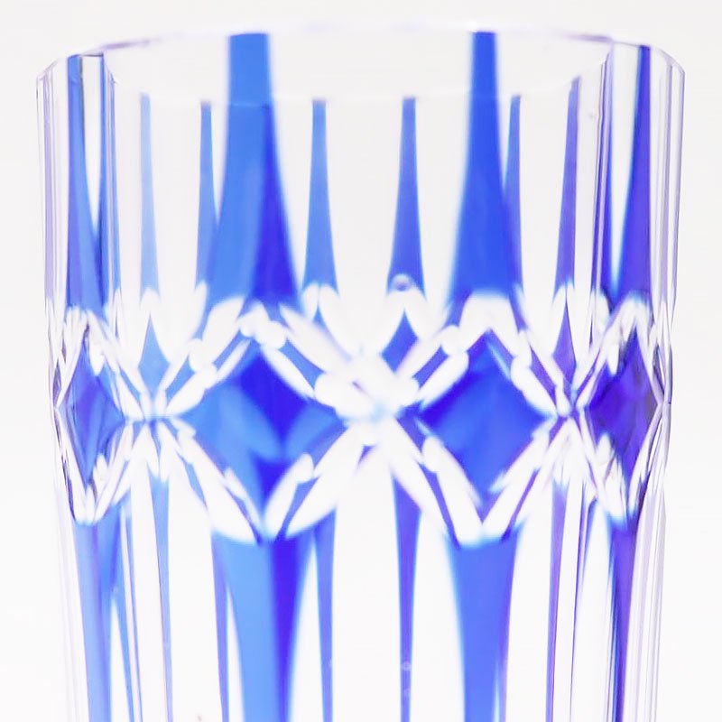 アンティーク カットガラス 切子 グラス コップ 青 紺 ブルー 大正ロマン 昭和レトロ 和食器 モダン アールデコ