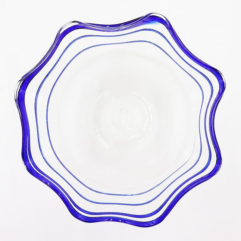 アンティーク 金魚鉢 レトロ 大正・昭和 紺 ブルー 青 ライン 小ぶり