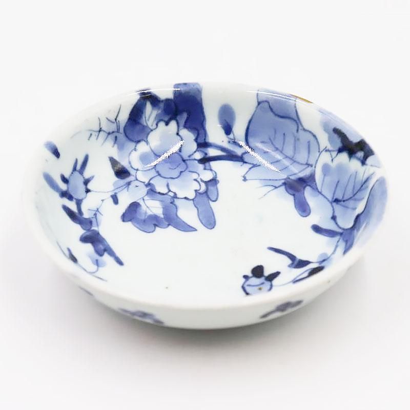 51/z1 線描き 膾皿 染付 陽刻 牡丹 花文 1客 51/z1 線描き 膾皿 染付