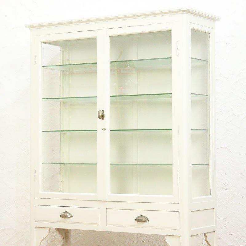 日本製 白ドクター キャビネット ケビント ガラス棚 コレクションケース ショーケース 食器棚 アンティークの動画