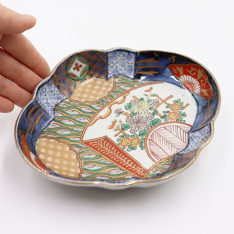 手描き 色絵 伊万里 木瓜(もっこう)型 変形皿 深皿 向付 明治・大正