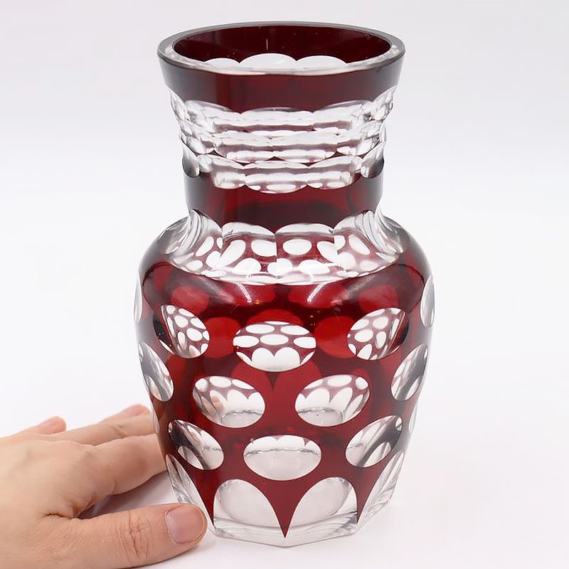 赤切子 ガラス 花器 花瓶 フラワーベース 水玉 モダン 昭和レトロ