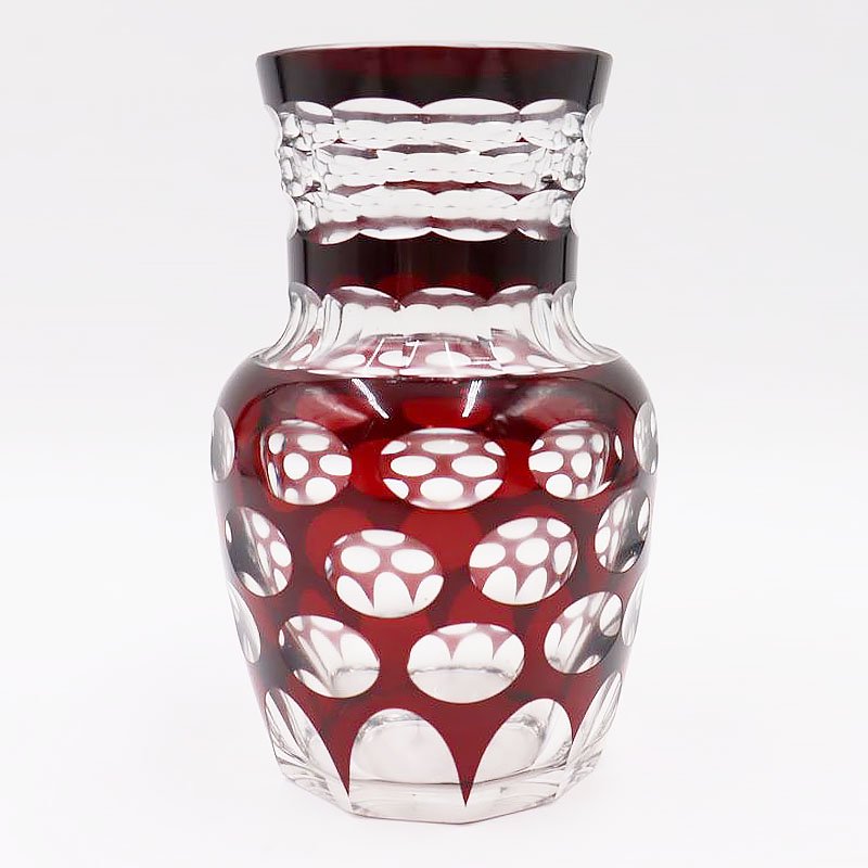 赤切子 ガラス 花器 花瓶 フラワーベース 水玉 モダン 昭和レトロ 大正 