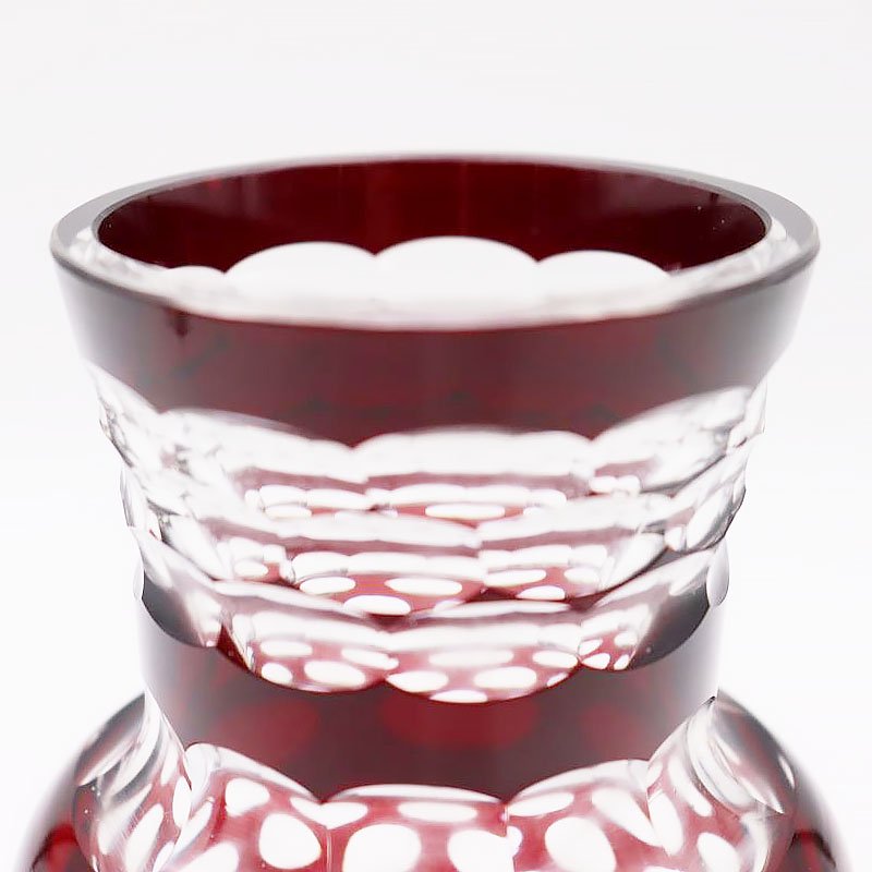 赤切子 ガラス 花器 花瓶 フラワーベース 水玉 モダン 昭和レトロ 大正