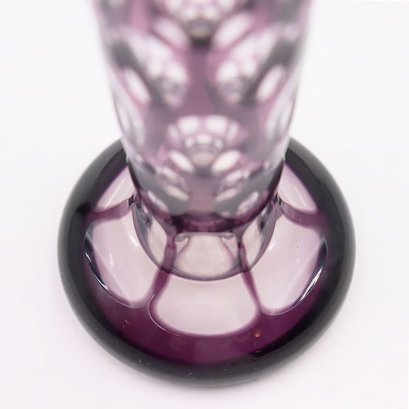 紫切子 ガラス 花器 花瓶 フラワーベース 一輪挿し 水玉 モダン 昭和 