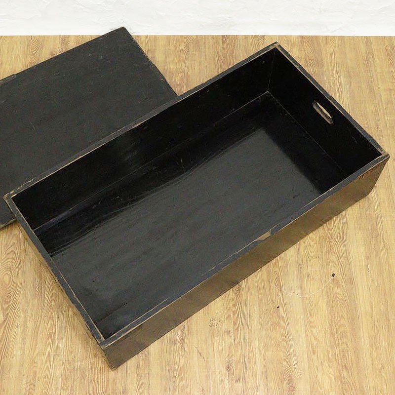 黒漆塗りの箱 蓋付き 昔の道具 古民具 商店 商売 手つき 収納 