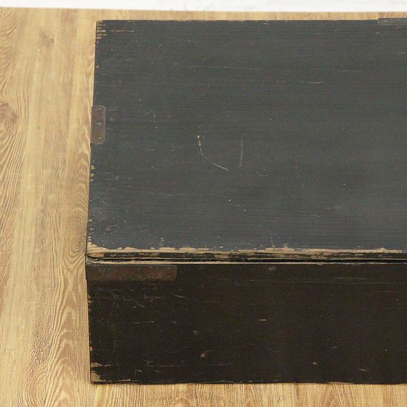 黒漆塗りの箱 蓋付き 昔の道具 古民具 商店 商売 手つき 収納