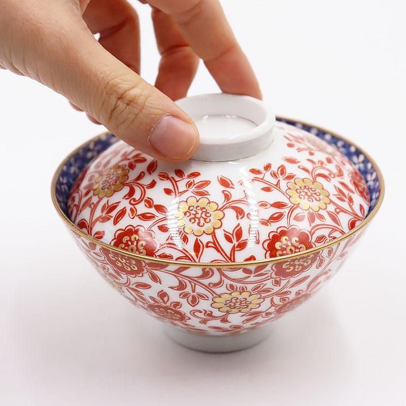 オールドノリタケ 蓋付き飯茶碗｜花唐草・金彩装飾