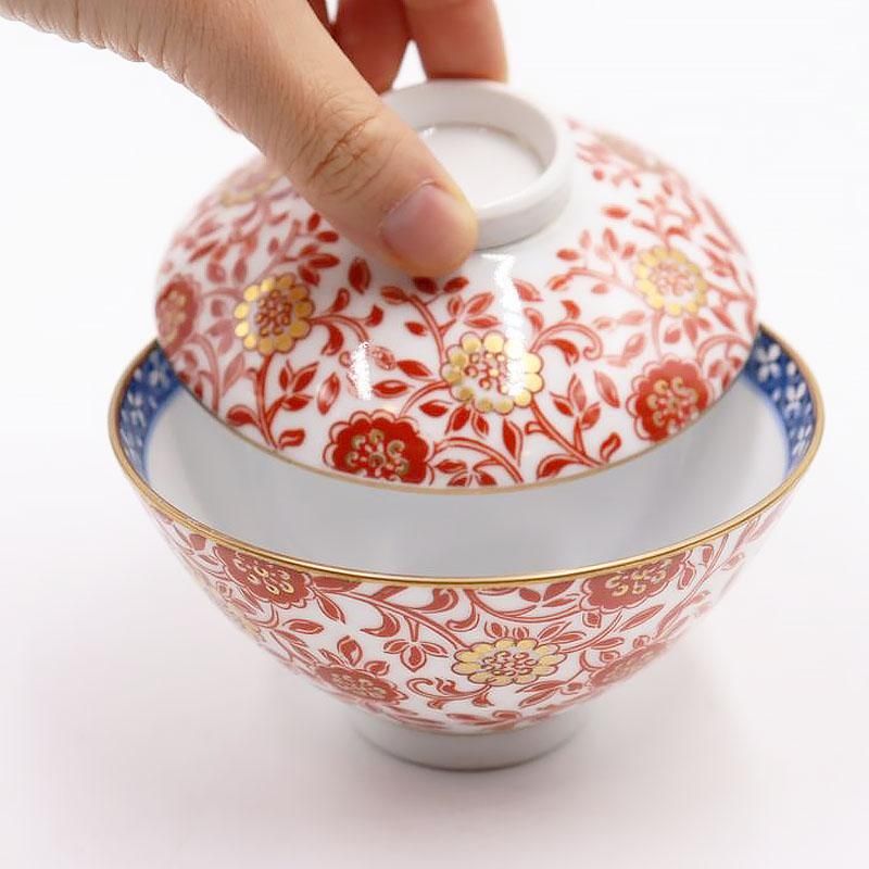 オールドノリタケ 蓋付き飯茶碗｜花唐草・金彩装飾