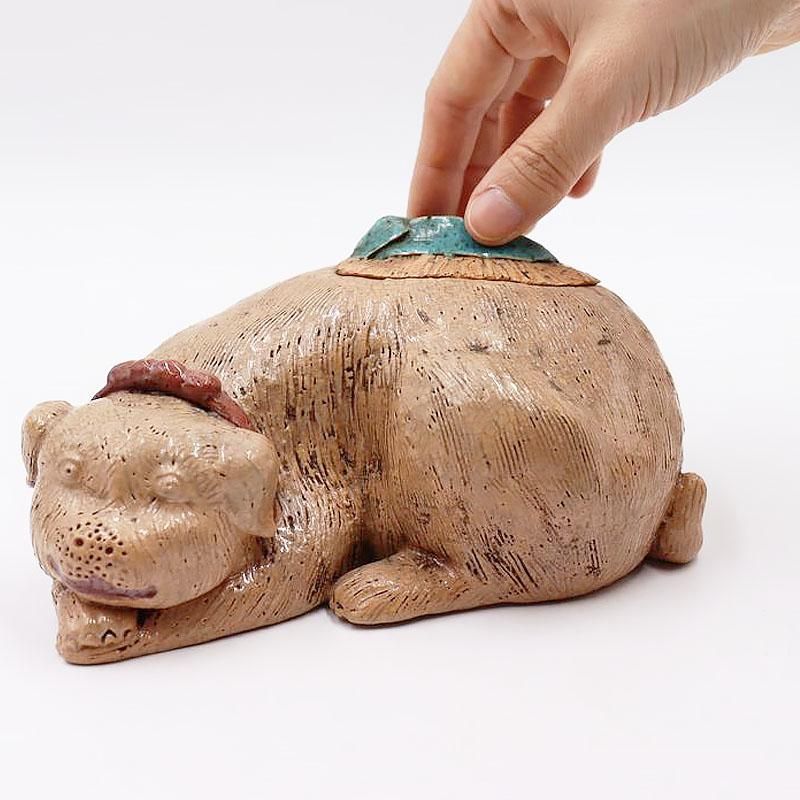 犬の香炉 土もの 昭和中期 幅18奥行12高さ9 金継ぎ