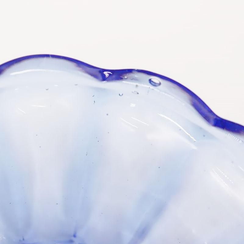 昭和レトロ、氷ガラス皿、プレスガラス、ブルー8客、箱無 昭和レトロ ブループレスガラス小鉢 サラダかき氷用