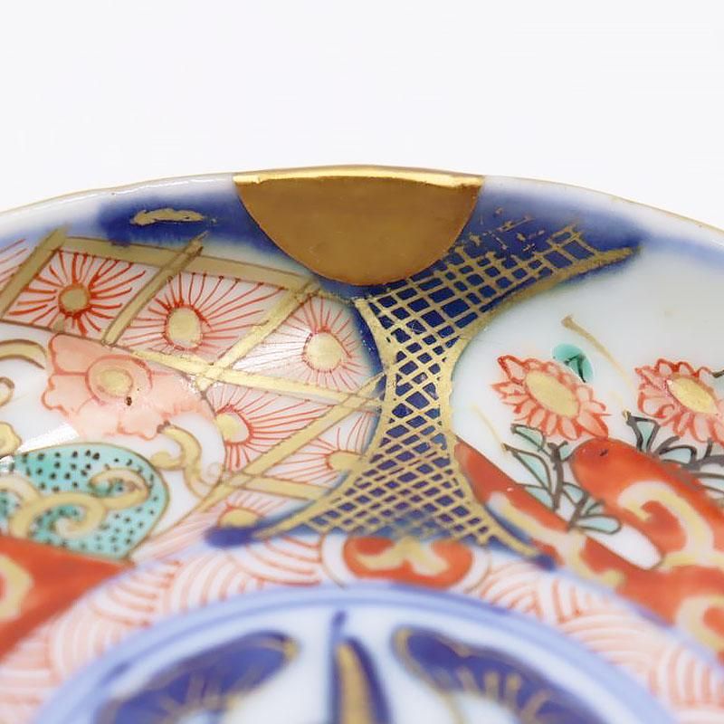 りんぞう　赤絵八郎手　金魚文　手塩皿　小皿　五客　時代箱　D　R7514 りんぞう 赤絵八郎手 金魚文 手塩皿 小皿 五客 時代箱 D R7514 赤