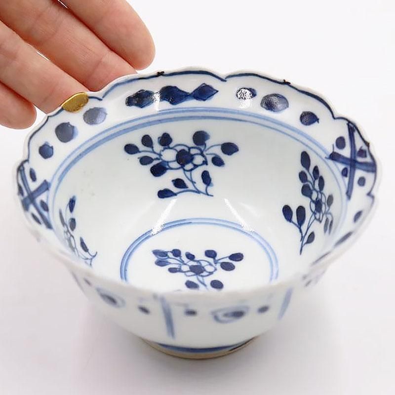 金継ぎ】手描き 染付 小鉢 なます皿 深向付 呉須 藍色 和食器