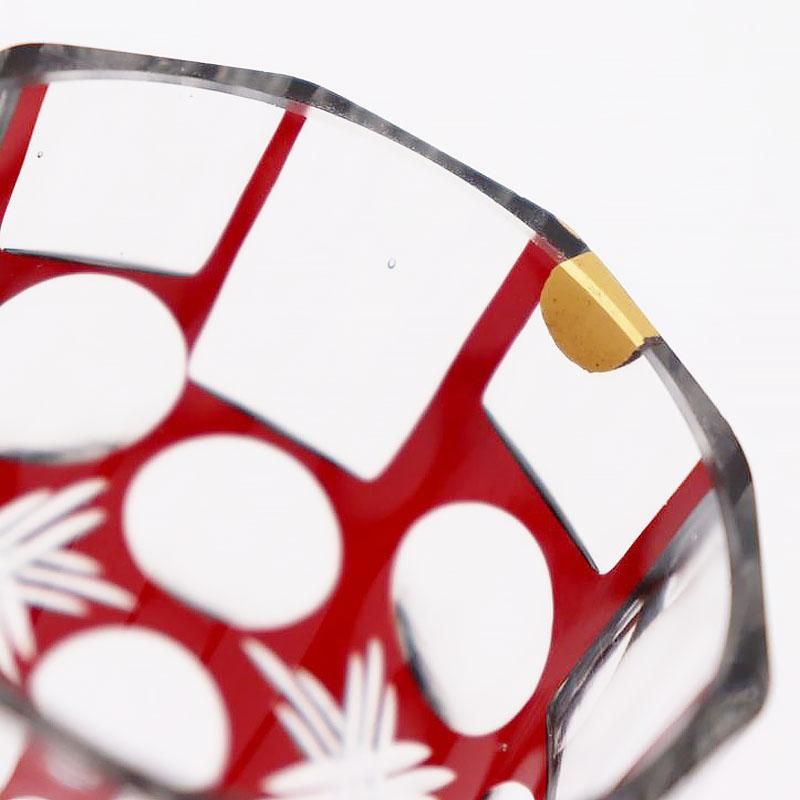 A519 ビンテージ　ガラス切子　カットガラス　赤色被ガラス　大皿 伝統工芸】田島硝子 江戸切子 星切子 オールド 赤 280ml TG98