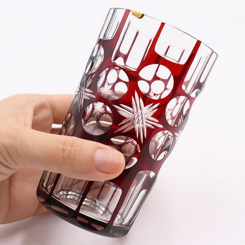 アンティーク 赤色被 切子 ガラス 器 台 トロ 大正-昭和(BB461)