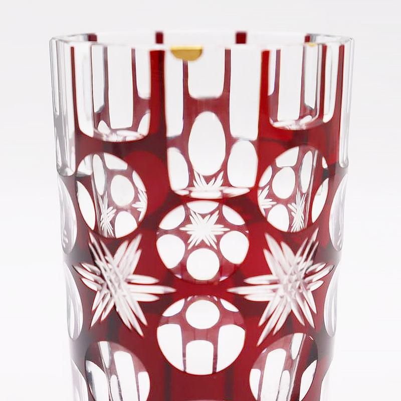 金継ぎ】アンティーク カットガラス 切子 グラス コップ 赤 レッド