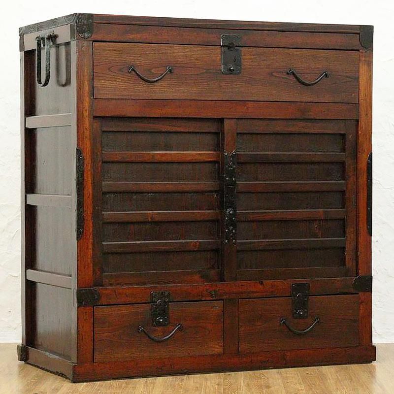 明治時代のアンティーク箪笥 前欅造りアンティーク水屋箪笥 明治時代 古録展 送料別 Lサイズ