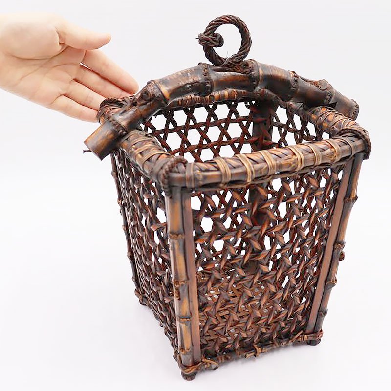 釣瓶（つるべ）形 竹籠 編み籠 花器 花籠 アンティーク オブジェ