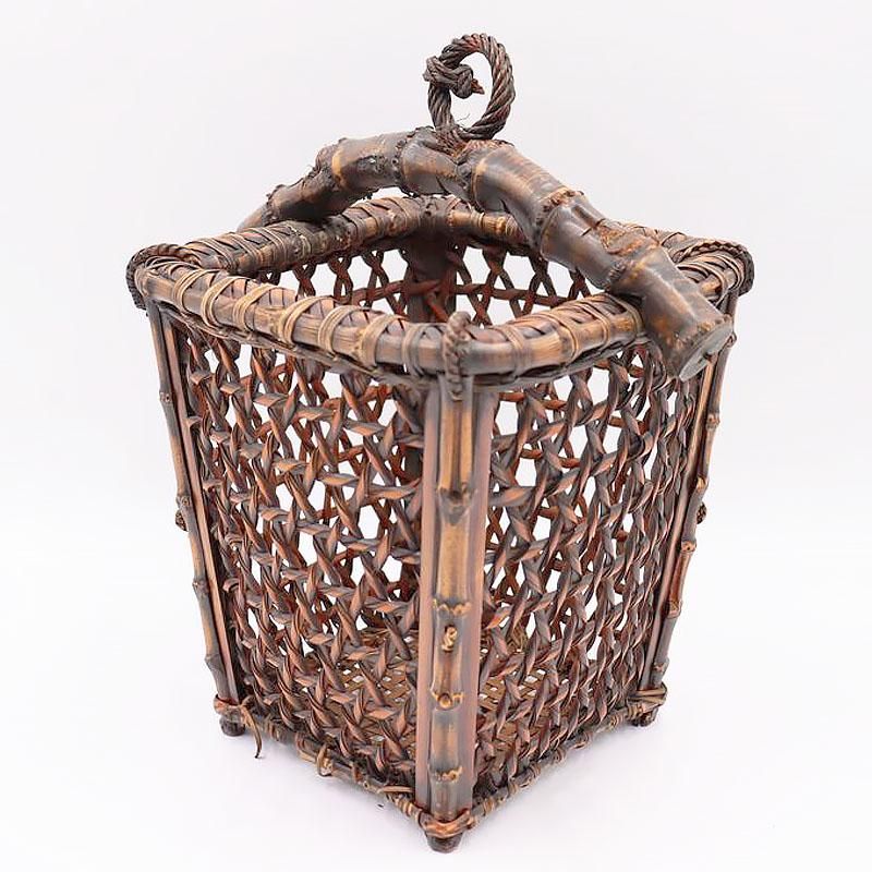 竹籠花籠花器古竹細工置物インテリア工芸品美術品A2545