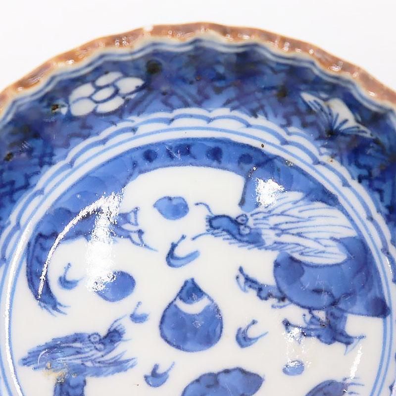 金継ぎ】手描き 染付 豆皿 いげ皿 藍色 呉須 ブルー 明治・大正