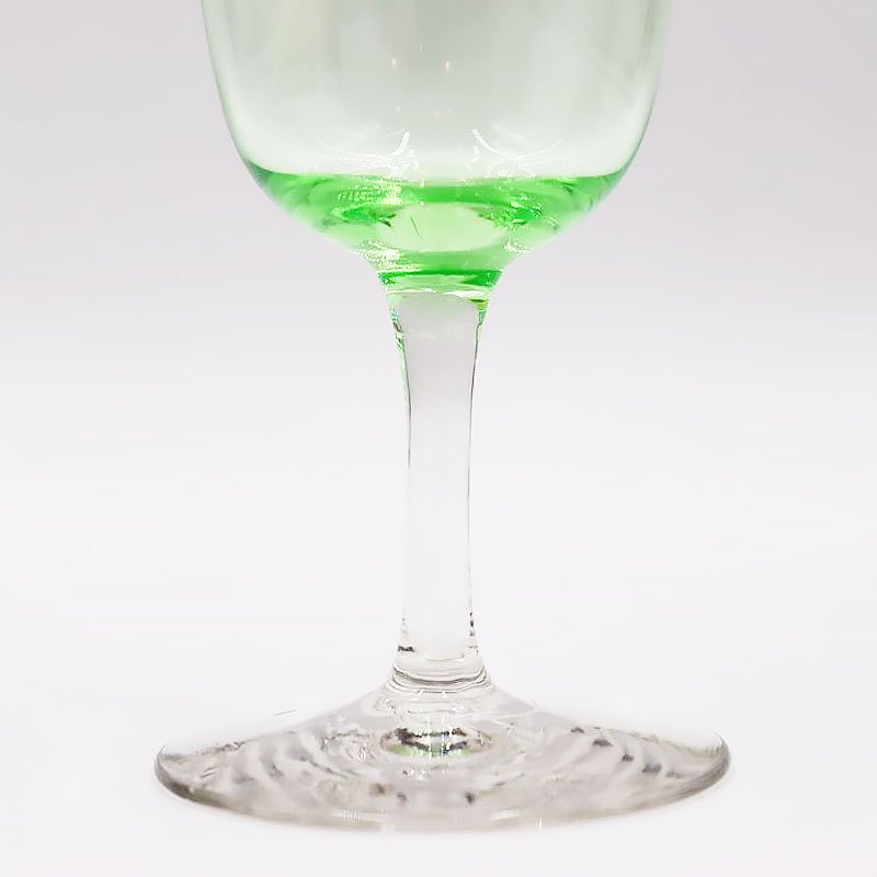 骨董 時代ガラス 飴色 算盤玉ステム ゴブレット ワイングラス ウラン