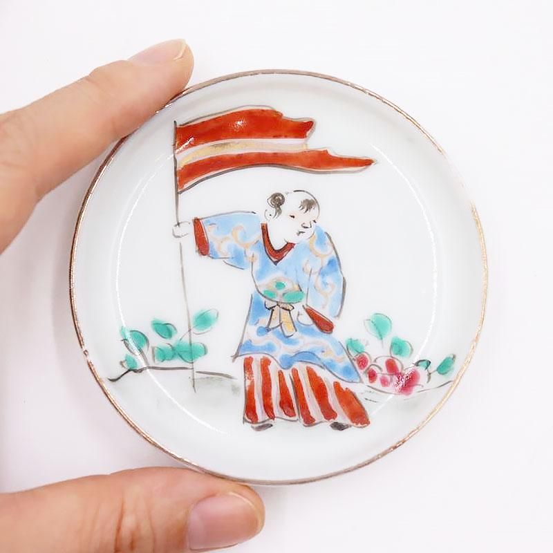 手描きカラフル唐子豆皿｜直径7.5 高さ1.5｜昭和初期和食器