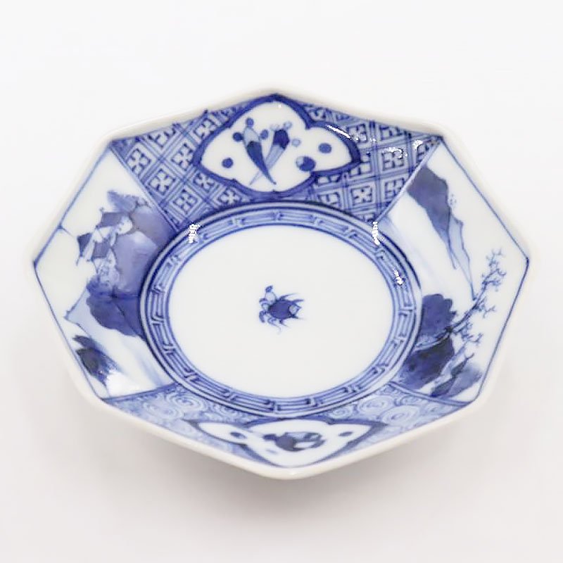 手描き 染付 八角 小皿 呉須 藍色 和食器 大正 昭和初期 アンティーク 