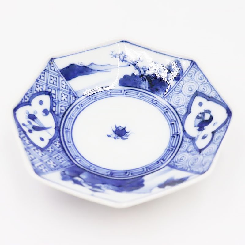 手描き 染付 八角 小皿 呉須 藍色 和食器 大正 昭和初期 アンティーク