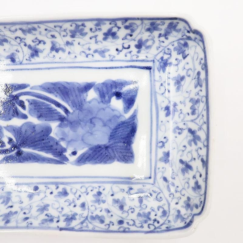 ベロ藍で素敵◇伊万里 花文印判膾皿 骨董・antiques 丁寧な