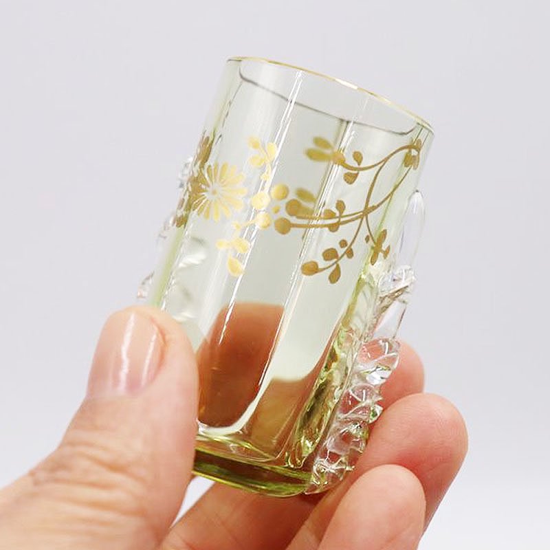 大正ガラス ショットグラス イエローガラス 小瓶 アンティークガラス ６客-